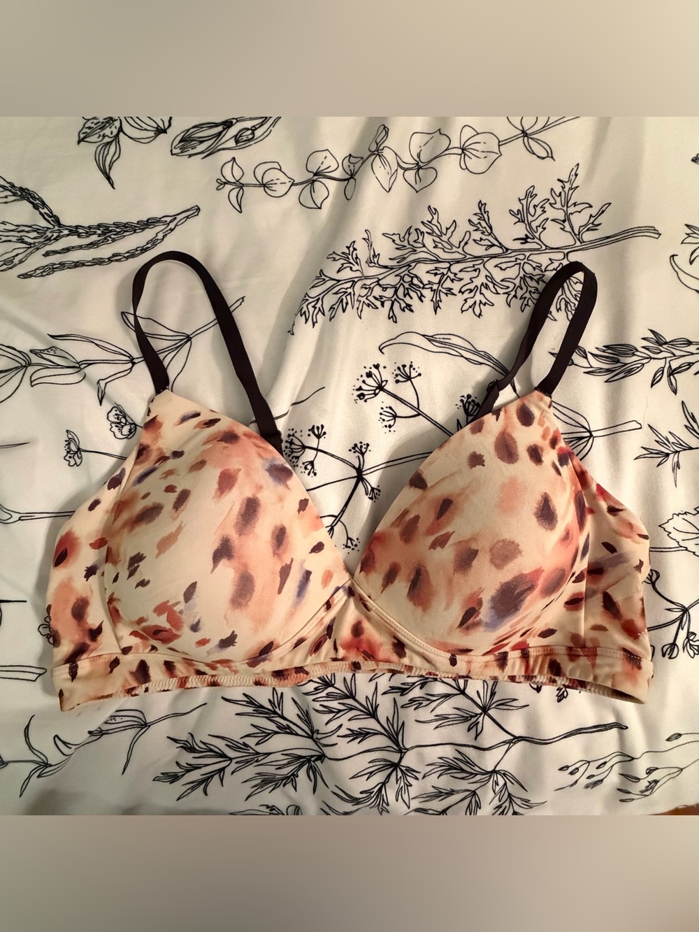 Lightly-Padded Leopard Print Bralette — Beige Multi